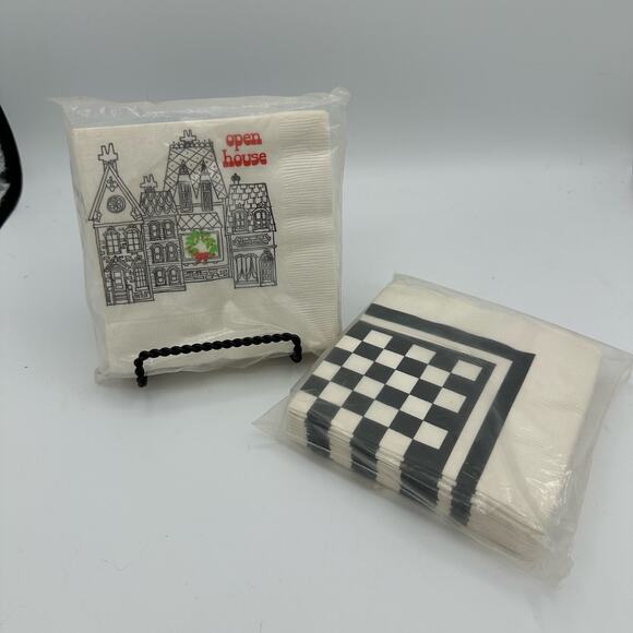 Vintage Paper Cocktail Napkins  New Old Stock Open House and Checkerboard - Picture 1 of 4